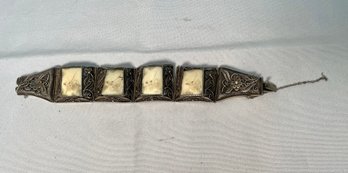 Antique Chinese Sliver Filigree Etched Painted Bracelet