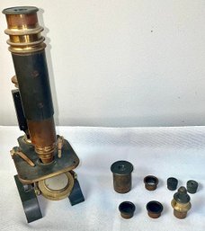 Antique Cased Brass Monocular Microscope