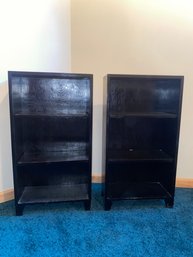 Pair Of Painted Glossy Black Solid Wood Book Shelves