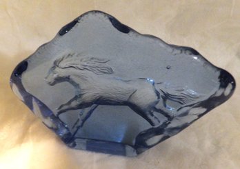 BLUE GLASS WITH HORSE