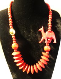 22' Red Wood Bead Necklace