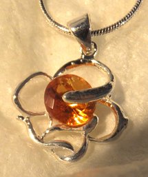 16' CHAIN STERLING SILVER WITH AMBER COLOR STONE