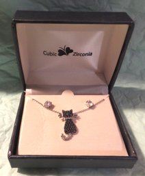 CUBIC ZIRCONIA CAT NECKLACE AND EARRINGS