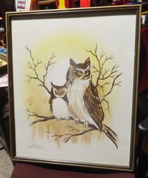 WOOD FRAME OWL PICTURE