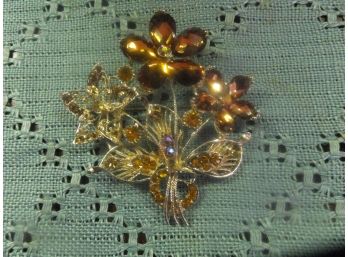 New Decorative Brooch Gold Tone With AMBER Stones