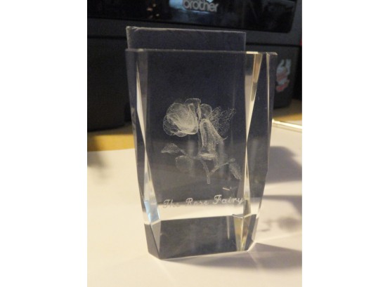 LASER ETCHED ROSE FAIRY CRYSTAL PAPER WEIGHT