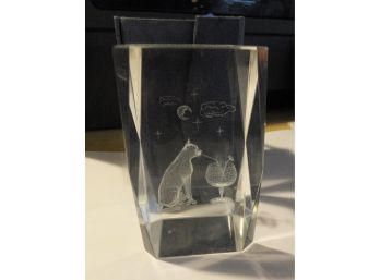 LASER ETCHED CAT DRINKING COCKTAIL CRYSTAL PAPER WEIGHT