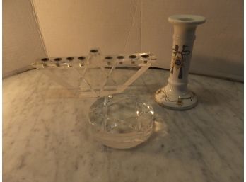 2 JEWISH CANDLE HOLDERS AND PAPER WEIGHT