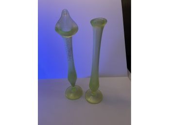 Two Vaseline Bud Vases