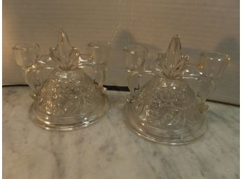 VINTAGE PAIR DECORATIVE GLASS CANDLE HOLDERS
