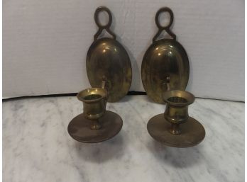 PAIR OF BRASS WALL CANDLE HOLDERS