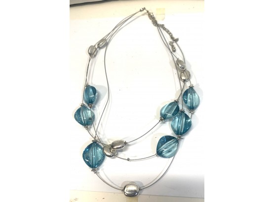 AQUA AND SILVER TONE BEADS ON A WIRE 16' NECKLACE