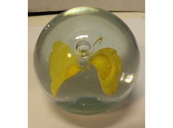 Glass Paper Weight With Butterfly