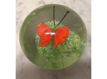 Glass Paper Weight With Butterfly