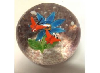 GLASS PAPER WEIGHT WITH FLOWER