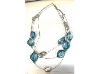 AQUA AND SILVER TONE BEADS ON A WIRE 16' NECKLACE