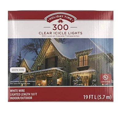 Holiday Time 300 Clear Icicle Lights White Cord 11 Foot Outdoor Clear New In Box Tested Working #1