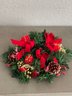 Vintage Christmas Candle Holder Centerpiece Wreath Bows Pinecones Trumpets