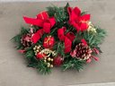 Vintage Christmas Candle Holder Centerpiece Wreath Bows Pinecones Trumpets