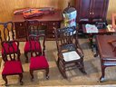 1:12th Scale Doll House Miniature Furniture Lot Of Red Velvet And Mahogany