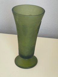 Indiana Glass Frosted Satin Avocado Green Harvest Grape Footed Vase Depression Glass