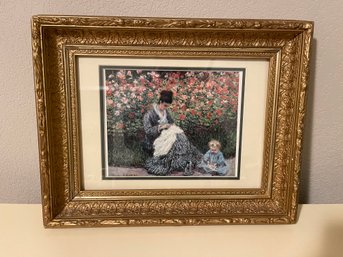 'camille Monet And A Child In The Artist's Garden In Argenteuil' Art Print Matted And In A Carved Wood Frame