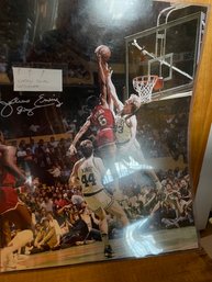 12x16 Photo Autographed By Julius Erving NBA Philadelphia 76ers JSA Authentication Larry Bird