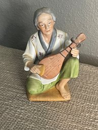 Vintage HOMCO Made In Japan Asian Figurine Musician Playing Biwa 1436 Signed 6' Tall