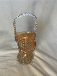 Antique Imperial Glass Marigold Waffle Block Basket Fenton Accents Gorgeous Marigold Carnival Glass Basket