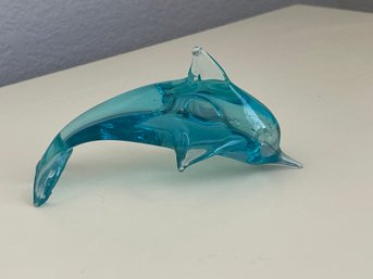 Vintage Hand Blown Glass Italy Murano Glass Dolphin Blue Art Glass Crystal Porpoise Paperweight