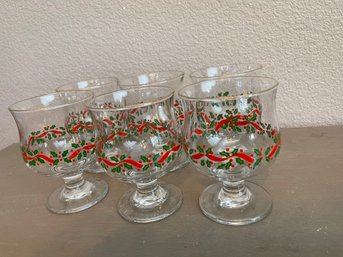 Set Of 6 Vintage Libbys Gold Rimmed Arbys Holly Berries Garland Christmas Dessert Cups Stemware