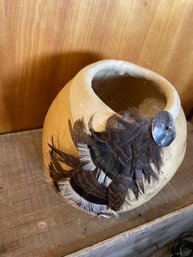 Native American Navajo Gourd Basket Feathers
