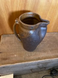 Half Gallon Pitcher Brownstone Glaze Hand Thrown Antique Wide Mouth Stoneware Olive Jar