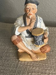 Vintage HOMCO Made In Japan Asian Figurine Musician Playing Drum 1436 Signed 6' Tall