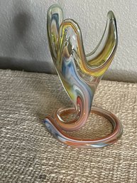 Vintage Sooner Stretched Art Glass Vase Coil Pedestal MCM