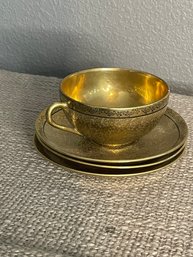 Set Of Teacup With 3 Saucers All Gold By Shofu Tashiro Shoten LTD Japan Teacup Has Crack AS IS