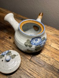 Vintage 1950s Floral Stoneware Japanese Kyusu Chaki Chaki Teapot Hand Painted