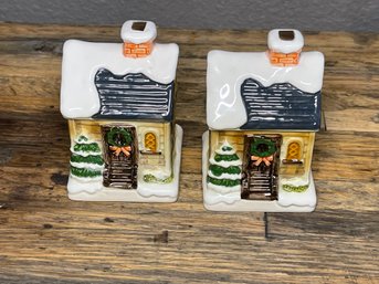 OTAGARI Christmas House Cottage Snow Capped Cabin In The Woods Salt And Pepper Shakers Cozy Made In Japan