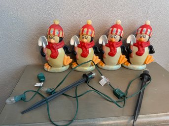 Vintage Christmas Penguin Blow Mold Chilly Willy Holiday Penguin, Vintage Light Up Decor Set Of 4 Sparkle