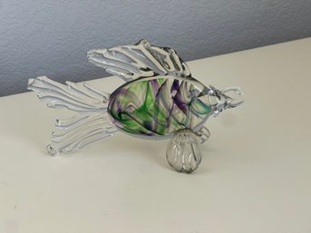 Vintage Murano Glass Fish Purple And Green Swirls Italy Hand Blown
