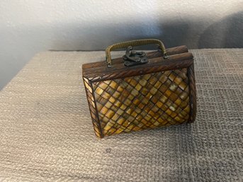4x6 Vintage Smoked Woven Japanese Bamboo Suitcase Basket Ikebana Style