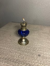 Vintage Cobalt Blue Hobnail Retro Kerosene Oil Lamp Boho Hippie Shabby Chic
