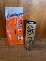 Nesbitt's Humzinger Kazoo And Original Tin Kazoo 1930s Both NEW IN ORIGINAL BOXES Lot Of 2