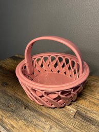 Vintage Dusty Rose Pink Weave Ceramic Basket Made In Italy