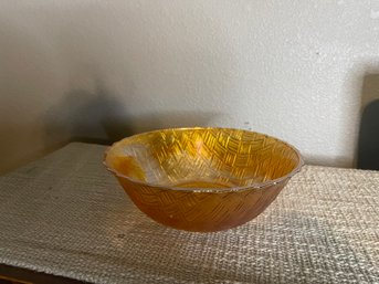 Imperial Marigold Basket Weave Carnival Glass Bowl B64