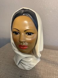 Vintage Marwal Chalkwear Head Bust Of Woman In White Scarf MCM