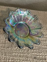 Vintage Federal Glass Celestial Smoke Iridescent Petal Carnival Glass 6' Candy Dish