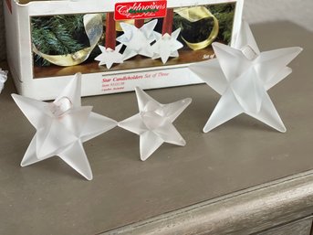 Set Of 3 Frosted Glass Star Of Bethlehem Christmas Star Frosted Pillar Candle Holders Centerpiece