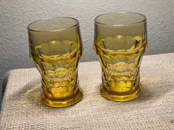 Anchor Hocking Set Of 2 Georgian Amber Glass Whiskey Tumblers 9 Oz Rare Set