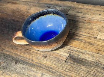 Vintage Hand Thrown Hand Glazed Japanese Ramen Bowl Stunning Blue Glaze